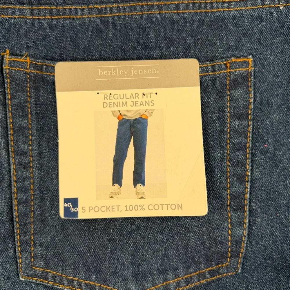 Berkley Jensen Mens Regular Fit Denim Jeans Medium Wash 40x30 Cotton NWT 3452